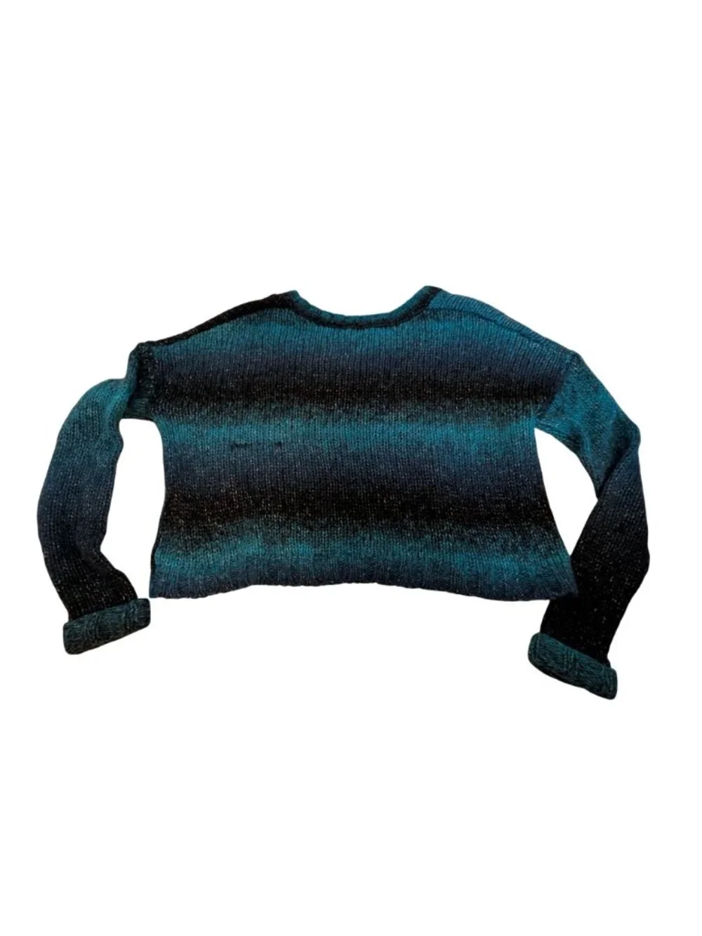 Ecote Urban Outfitters Blue Green Ombre Striped Crop Oversize Boxy Sweater XS